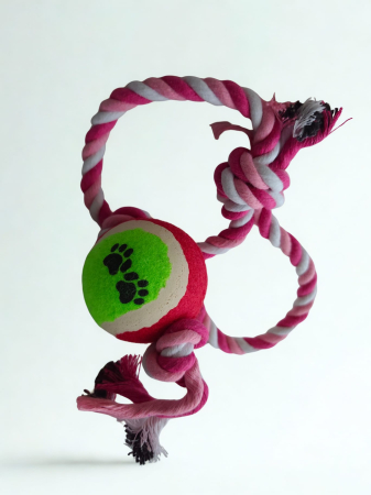 Jucărie pentru câini tip sfoară cu minge din cauciuc, 48 cm [1]