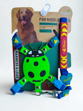 Plimbare - Set lesă și ham pentru câini, talie medie, model decorativ