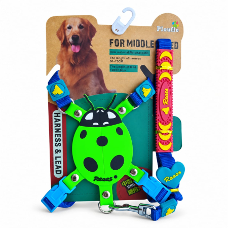Plimbare - Set lesă și ham pentru câini, talie medie, model decorativ