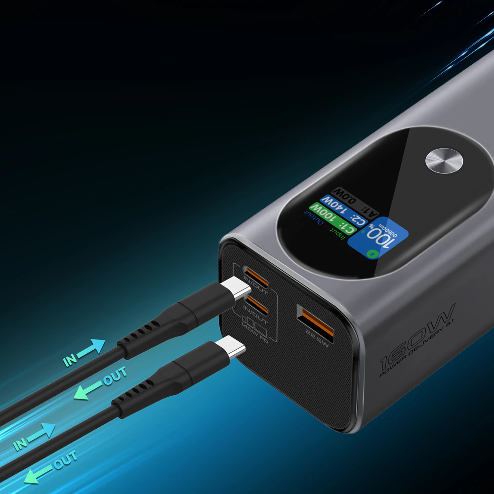 Baterie externa ProMate, TITAN-160, 27600mAh, PD 3.1, 160W iesire totala, 2x 140WPD, intrare/iesire USB-C si 22,5 W USB-A, negru [2]