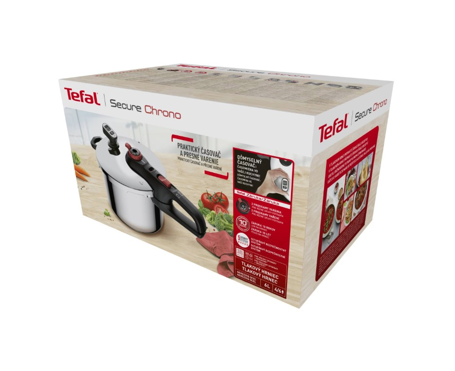 Oala sub presiune Tefal Secure Chrono, capacitate 6 L, 2 programe de gatire, inductie, 5 puncte de siguranta, argintiu [5]