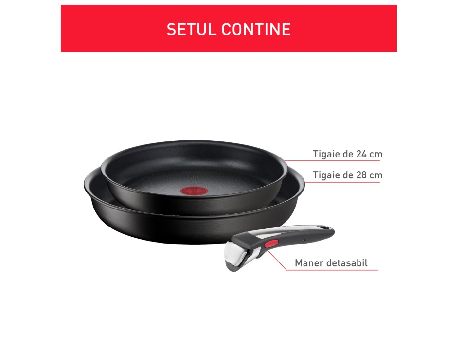 Set 3 piese TEFAL Ingenio Unlimited L7638942, maner detasabil, invelis antiaderent Titan, inductie, negru [3]