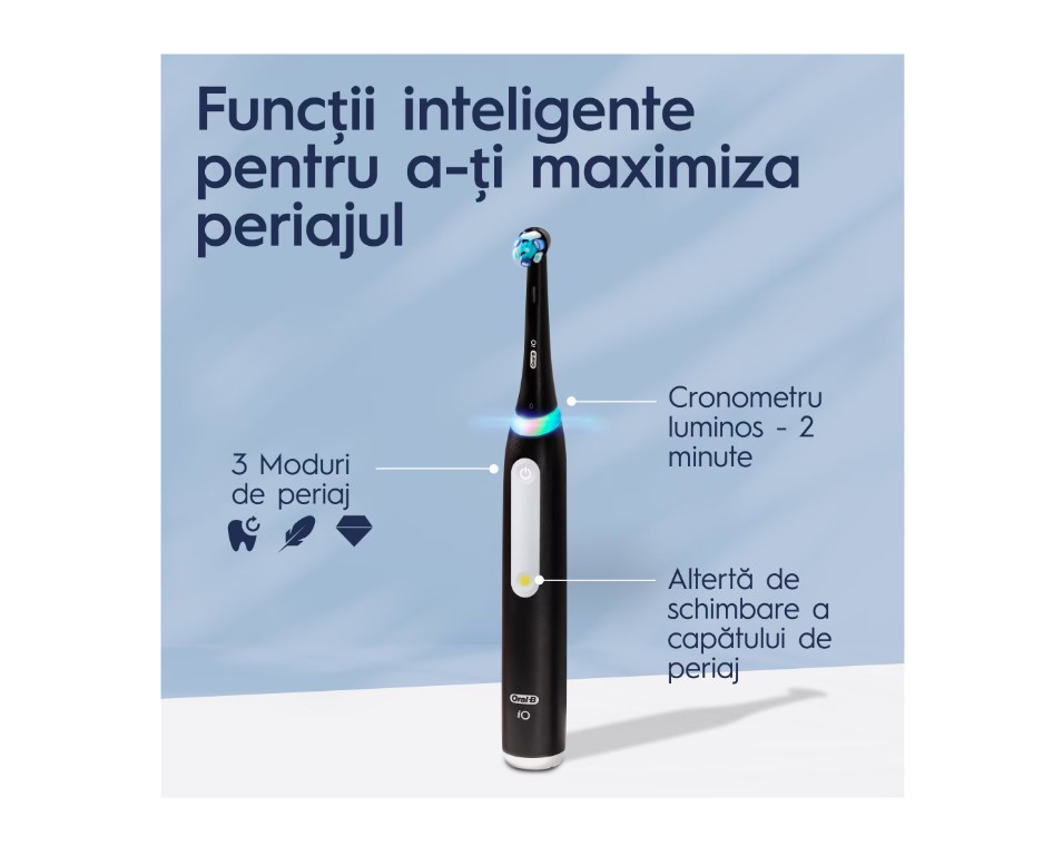 Set cadou periuta de dinti electrica Oral-B iO3 + 2 Capete de periaj cu Tehnologie Magnetica si Micro-Vibratii, Senzor de presiune Smart, 3 Moduri, Trusa de calatorie, Negru [2]