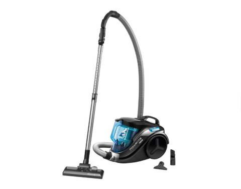 Aspiratoare - Aspirator fara sac Rowenta Compact Power Cyclonic RO3731EA, 750 W, recipient praf 1.5l, motor EffiTech, filtru de inalta eficienta, sistem CleanExpress, raza de operare 8.8m, negru/albastru