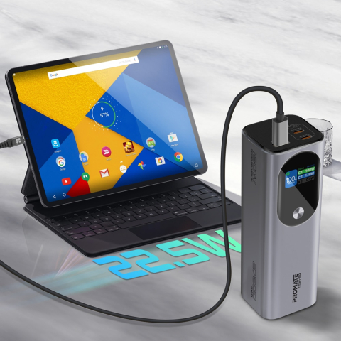 Baterie externa ProMate, TITAN-160, 27600mAh, PD 3.1, 160W iesire totala, 2x 140WPD, intrare/iesire USB-C si 22,5 W USB-A, gri [3]