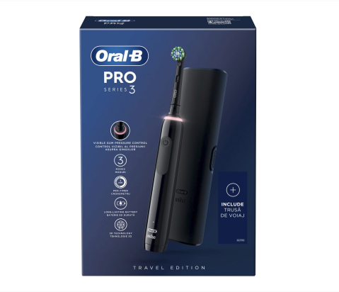Periuta de dinti electrica Oral-B Pro 3 Cross Action, Curatare 3D, 3 programe, 1 capat, Negru [2]