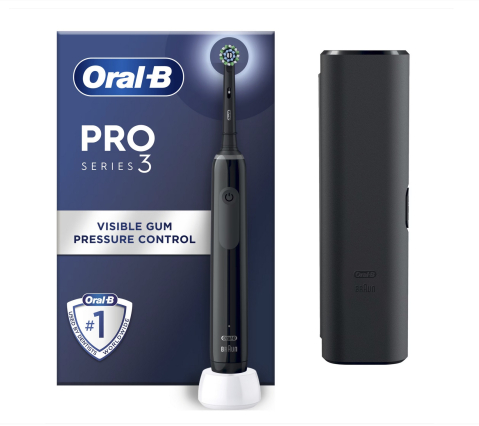 Igiena dentara - Periuta de dinti electrica Oral-B Pro 3 Cross Action, Curatare 3D, 3 programe, 1 capat, Negru