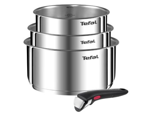Bucatarie & Servire - Set 4 piese Tefal Ingenio Emotion, oala 16  18  20 cm, maner detasabil, interior gradat, inductie, argintiu