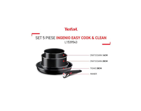 Set 5 piese TEFAL Ingenio Easy Cook & Clean L1539543, maner detasabil, invelis antiaderent Titan, indicator termic Thermo Signal, negru [3]