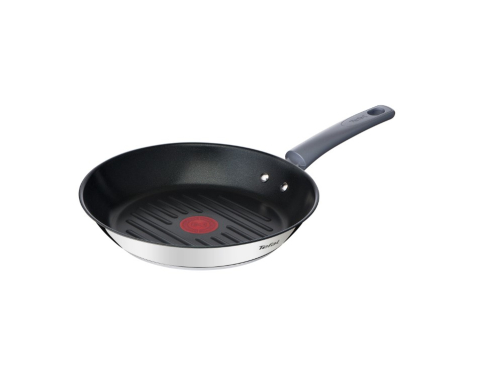 Tigai si seturi - Tigaie grill Tefal Daily Cook, 26 cm, inductie, invelis antiaderent din titan, maner nituit, indicator Thermo-Signal, argintiu & negru