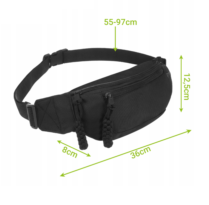 Borseta Sport Alergare Talie Unisex Beatus®, Running Belt pentru Telefon Chei si Portofel, 2 Buzunare cu Fermoar, Curea Reglabila 90-130 cm, Material Oxford Rezistent, Fitness Ciclism Drumetii, Negru [9]