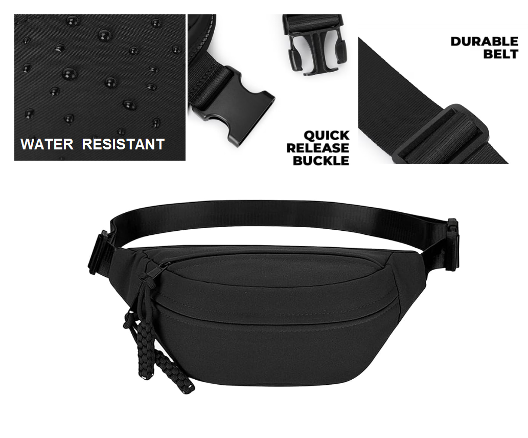 Borseta Sport Alergare Talie Unisex Beatus®, Running Belt pentru Telefon Chei si Portofel, 2 Buzunare cu Fermoar, Curea Reglabila 90-130 cm, Material Oxford Rezistent, Fitness Ciclism Drumetii, Negru [8]