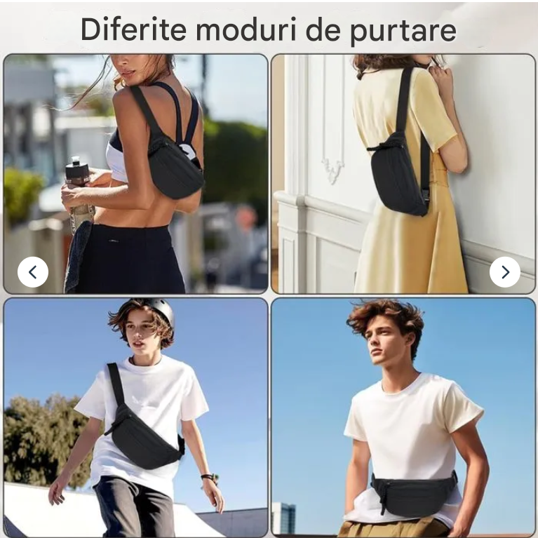 Borseta Sport Alergare Talie Unisex Beatus®, Running Belt pentru Telefon Chei si Portofel, 2 Buzunare cu Fermoar, Curea Reglabila 90-130 cm, Material Oxford Rezistent, Fitness Ciclism Drumetii, Negru [4]