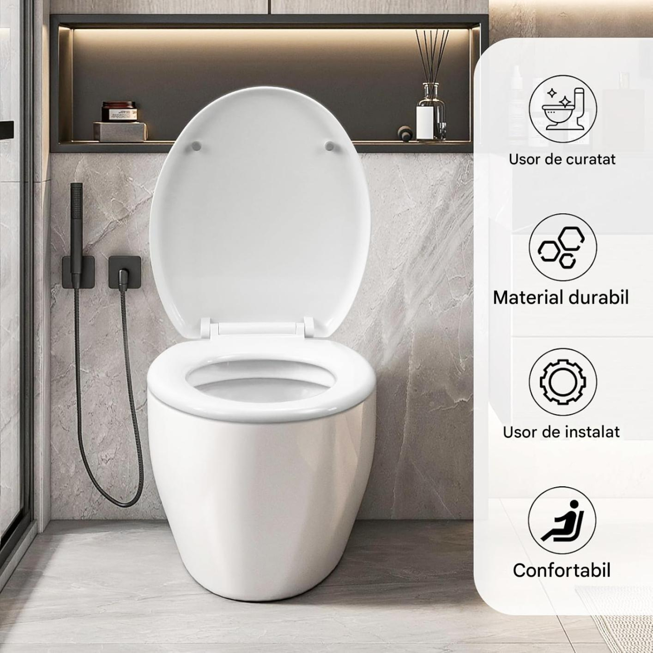 Capac WC Universal Soft Close cu Inchidere Lenta, Balamale din Otel Inoxidabil, Reglabil 6–23 cm, Materiale Premium, Kit montaj inclus, Instalare usoara, Alb, Beatus® [2]