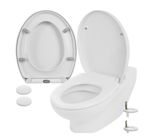 Capac WC Universal Soft Close cu Inchidere Lenta, Balamale din Otel Inoxidabil, Reglabil 6–23 cm, Materiale Premium, Kit montaj inclus, Instalare usoara, Alb, Beatus® [10]