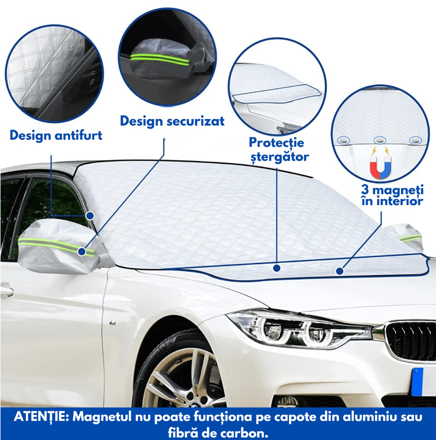 Husa prelata parbriz auto 4 Sezoane – magnetica universala 143×122 cm, protectie oglinzi, anti-gheata, anti-soare, anti-praf, anti-ploaie Beatus® [9]
