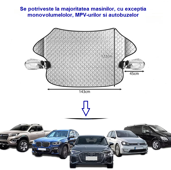 Husa prelata parbriz auto 4 Sezoane – magnetica universala 143×122 cm, protectie oglinzi, anti-gheata, anti-soare, anti-praf, anti-ploaie Beatus® [8]