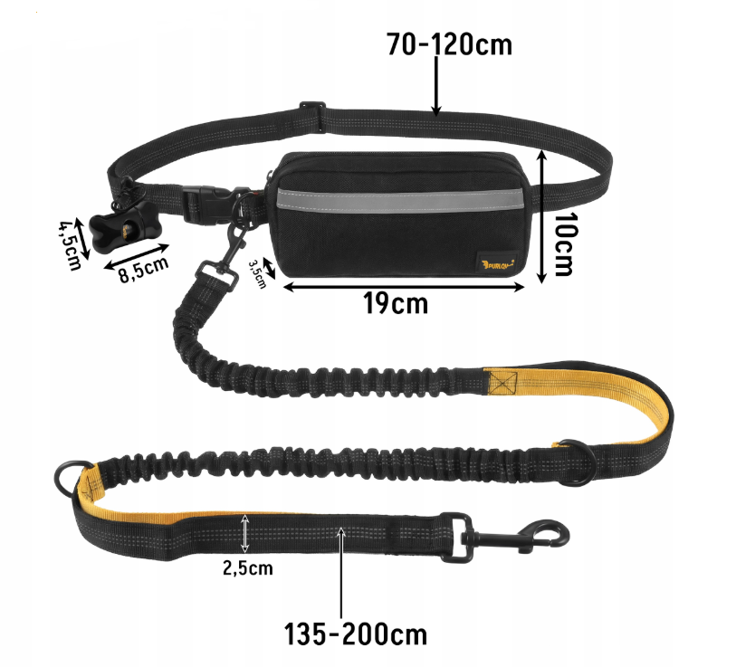 Lesa alergare caini cu centura hands-free, amortizor soc, reglabila si reflectorizanta, cu borseta detasabila, pentru mers si jogging, caini pana la 50 kg [5]