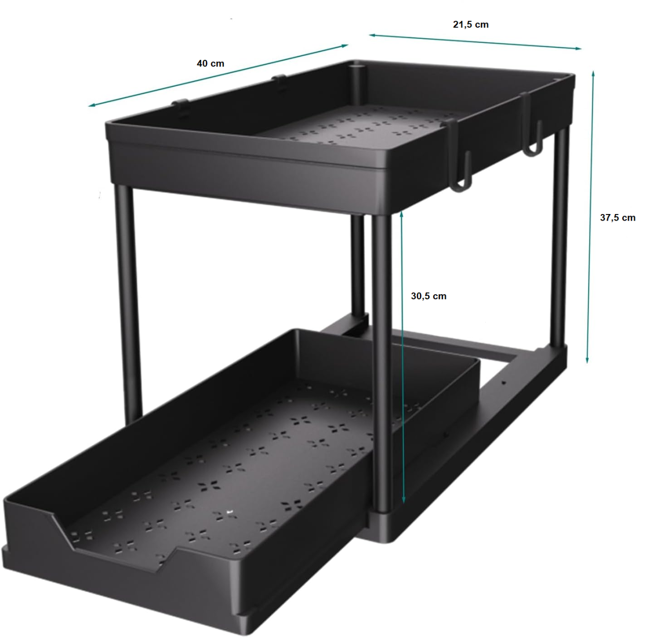 Organizator multifunctional 2 Niveluri – Raft Inferior Glisant, Universal, pentru Bucatarie, Baie, Birou, Dulap si Sub Chiuveta, Metal + PP, Negru, Beatus® [13]