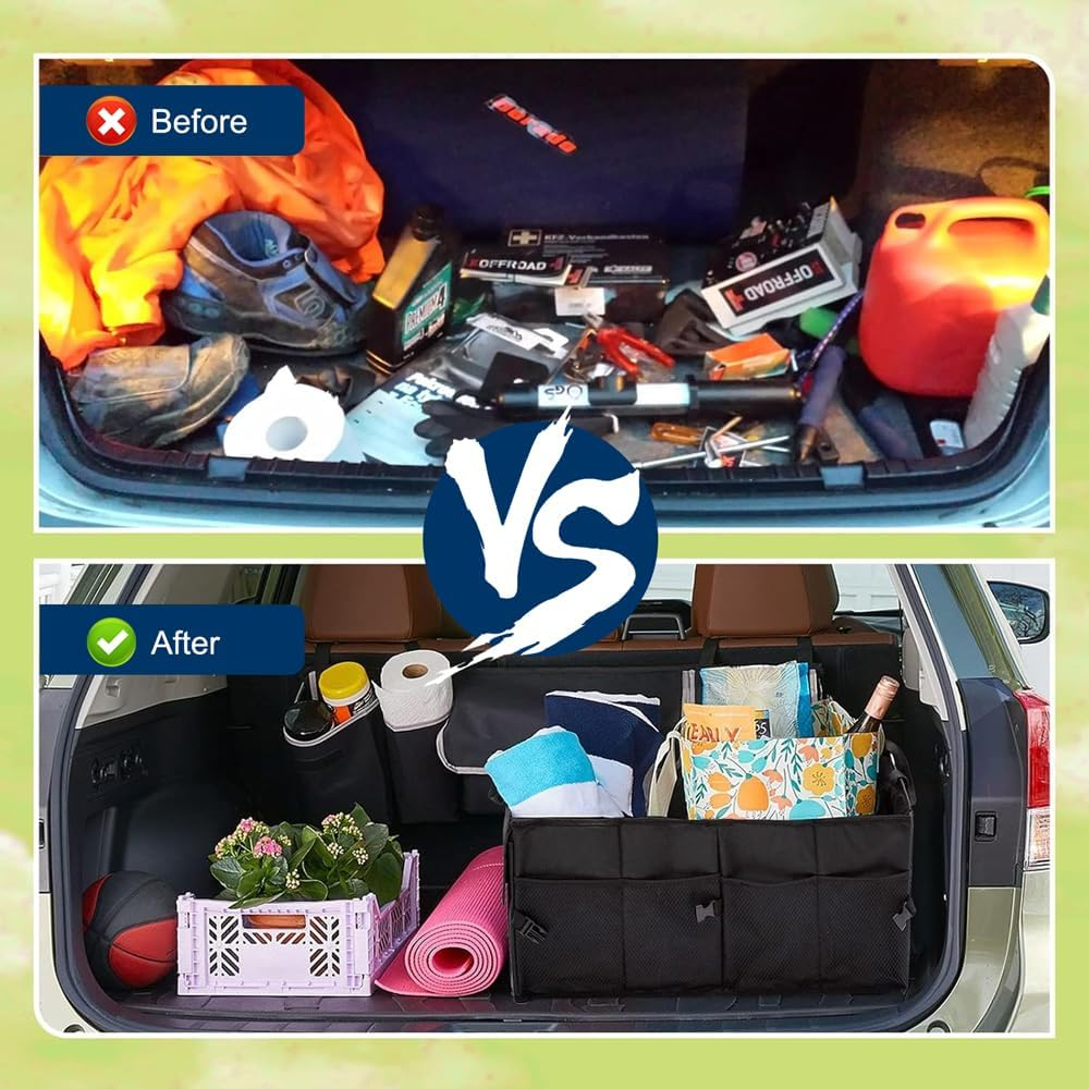 Organizator pentru portbagaj auto cu spatiu mare de depozitare, Pliabil, Impermeabil, Buzunare multiple, Material Oxford, Beatus®, 56x40x26, Negru [8]