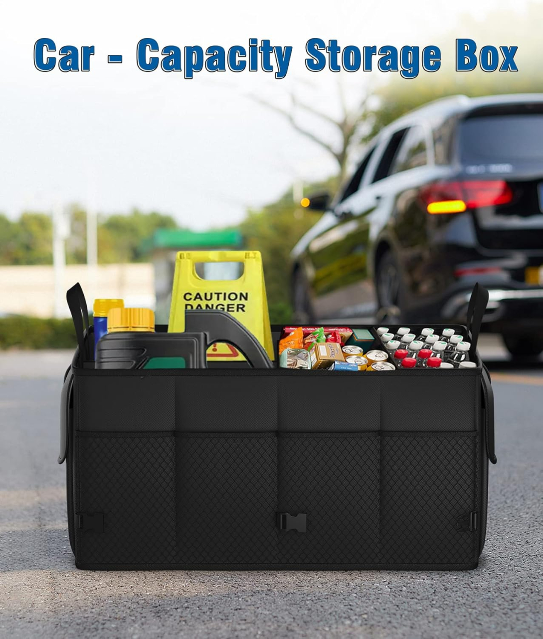 Organizator pentru portbagaj auto cu spatiu mare de depozitare, Pliabil, Impermeabil, Buzunare multiple, Material Oxford, Beatus®, 56x40x26, Negru [3]