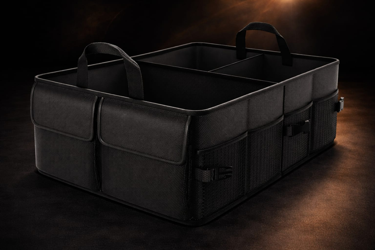 Organizator pentru portbagaj auto cu spatiu mare de depozitare, Pliabil, Impermeabil, Buzunare multiple, Material Oxford, Beatus®, 56x40x26, Negru [1]