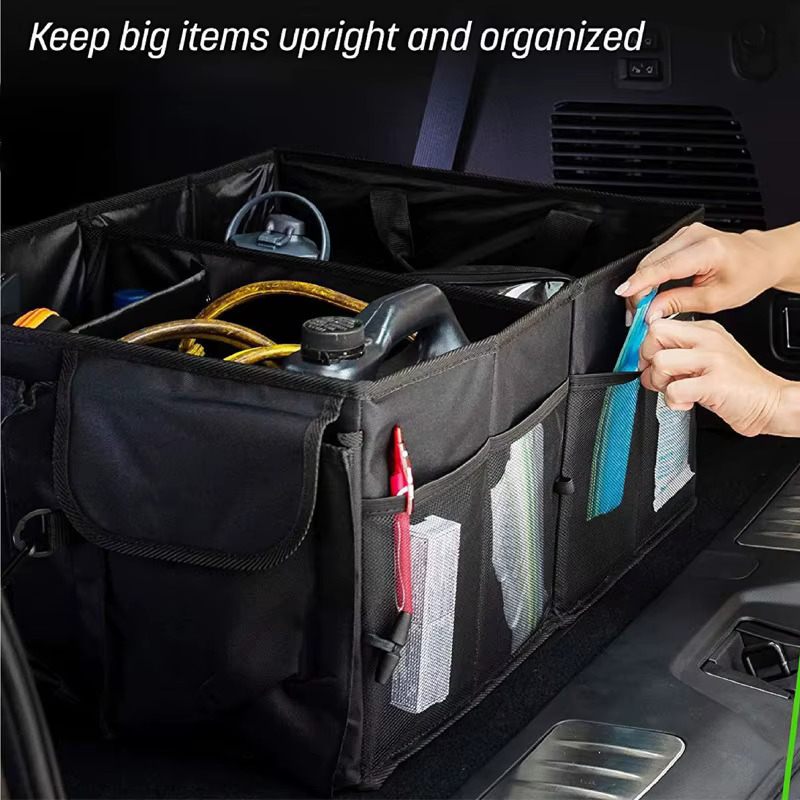 Organizator pentru portbagaj auto cu spatiu mare de depozitare, Pliabil, Impermeabil, Buzunare multiple, Material Oxford, Beatus®, 56x40x26, Negru [7]