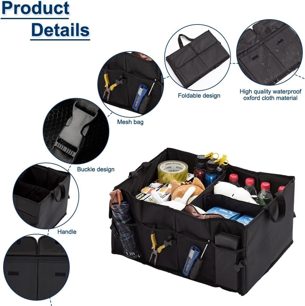 Organizator pentru portbagaj auto cu spatiu mare de depozitare, Pliabil, Impermeabil, Buzunare multiple, Material Oxford, Beatus®, 56x40x26, Negru [6]