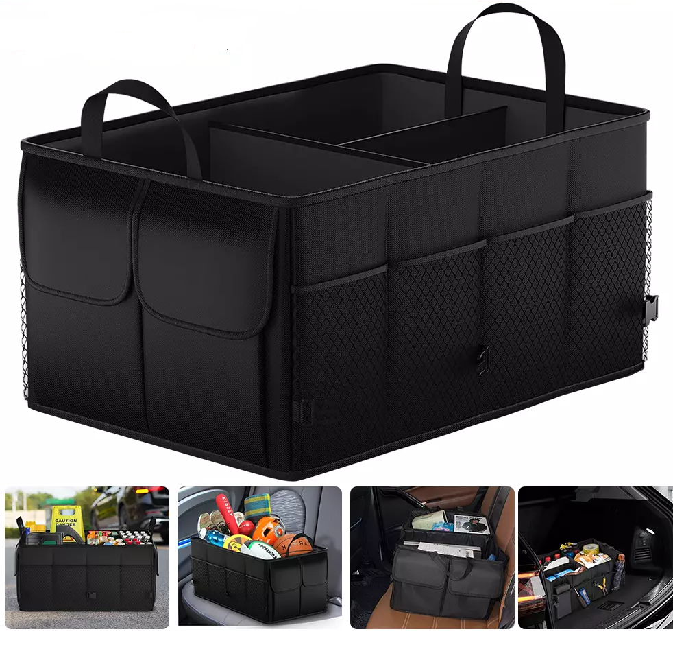 Organizator pentru portbagaj auto cu spatiu mare de depozitare, Pliabil, Impermeabil, Buzunare multiple, Material Oxford, Beatus®, 56x40x26, Negru [3]