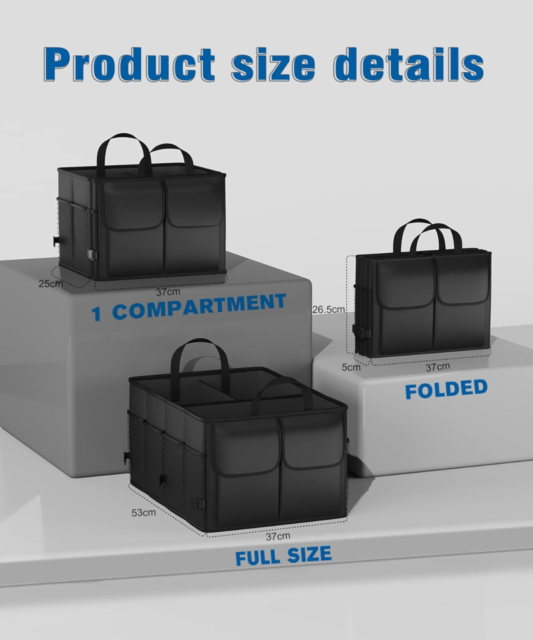 Organizator pentru portbagaj auto cu spatiu mare de depozitare, Pliabil, Impermeabil, Buzunare multiple, Material Oxford, Beatus®, 56x40x26, Negru [10]