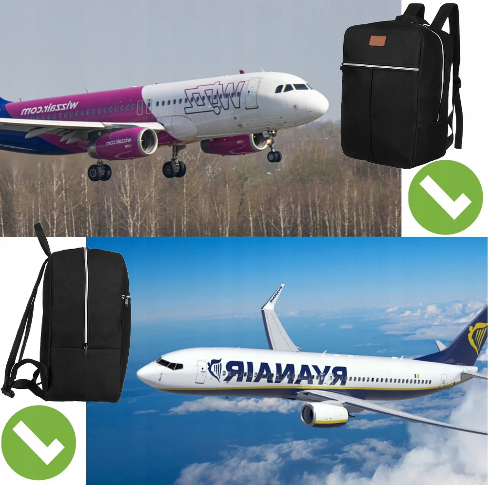 Rucsac de voiaj pentru avion, Universal, Unisex, Compatibil Wizz Air si RYANAIR, Fermoar dublu, Impermeabil, Atasabil valiza, Bretele reglabile, Spatios, Nylon/Poliester, Negru, 38x24x18 cm, Beatus® [5]