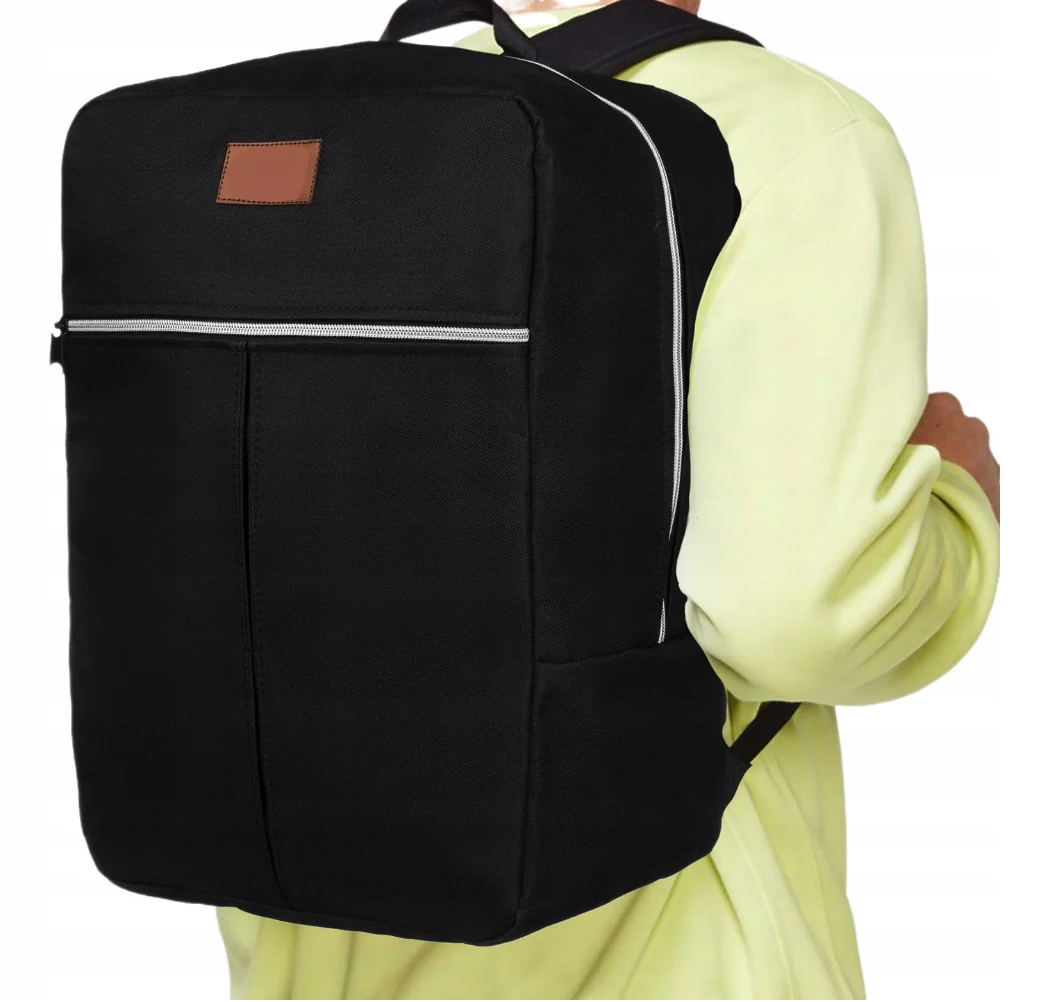 Rucsac de voiaj pentru avion, Universal, Unisex, Compatibil Wizz Air si RYANAIR, Fermoar dublu, Impermeabil, Atasabil valiza, Bretele reglabile, Spatios, Nylon/Poliester, Negru, 38x24x18 cm, Beatus® [7]