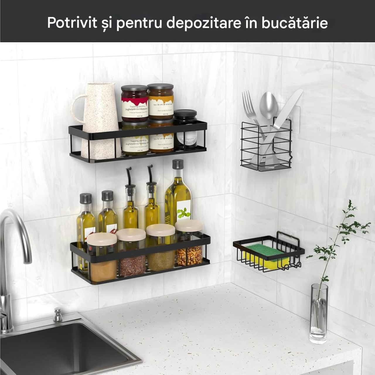 Set 2 Rafturi perete, Beatus, Aluminiu anti-rugina, negru mat, 30x13x4.7 cm [3]