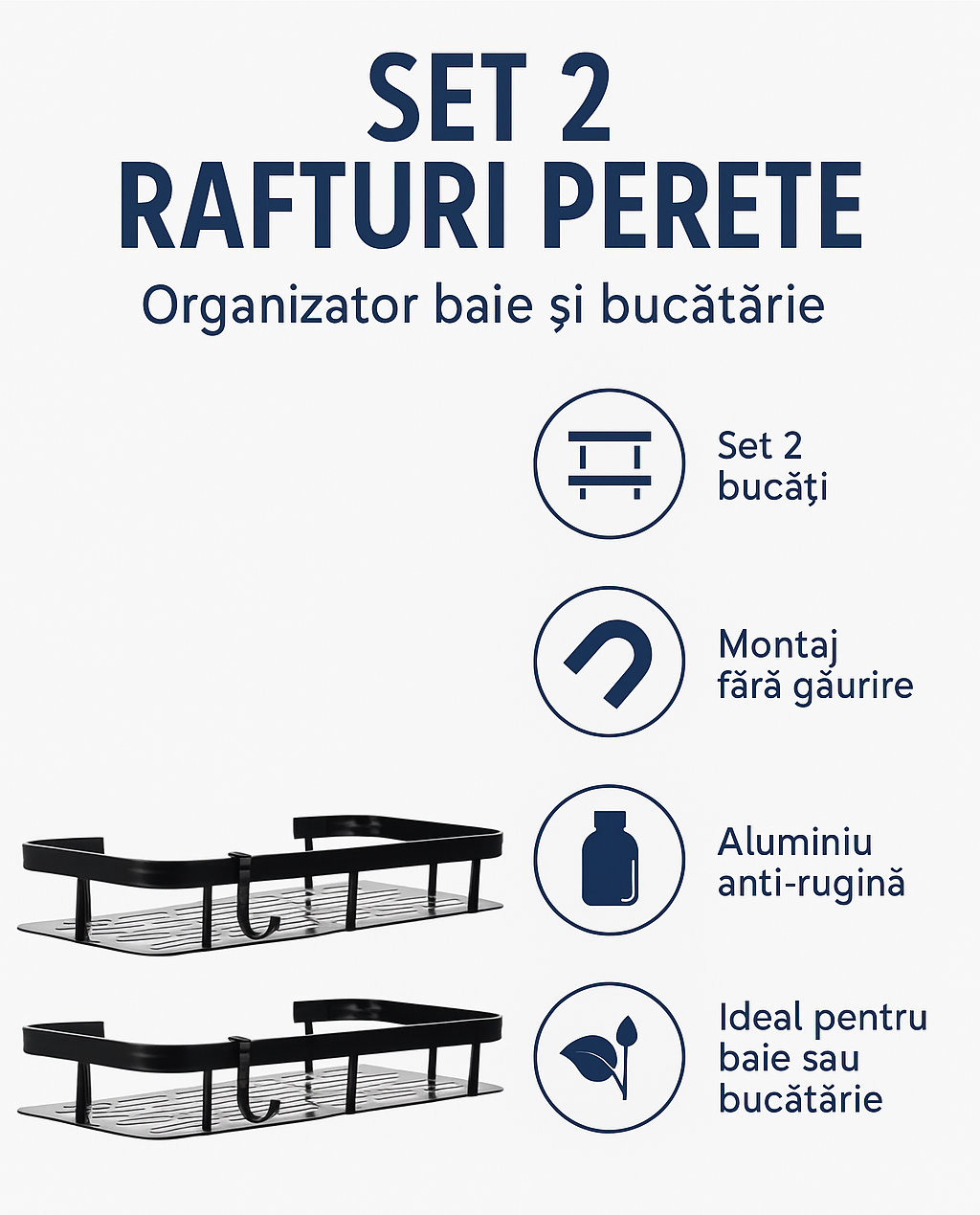 Set 2 Rafturi perete, Beatus, Aluminiu anti-rugina, negru mat, 30x13x4.7 cm [9]