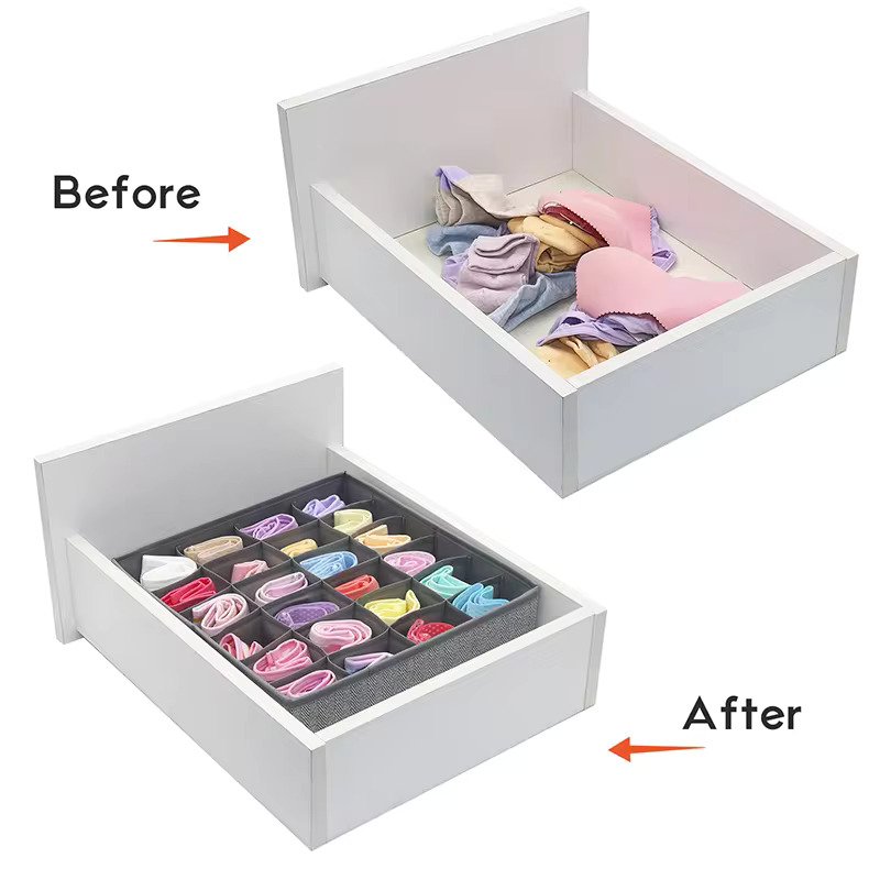 Set 4 Organizatoare lenjerie de corp, cutii depozitare sosete pentru sertar sau dulap, cu pereti rigidizati, pliabile, Gri inchis, Beatus® [4]