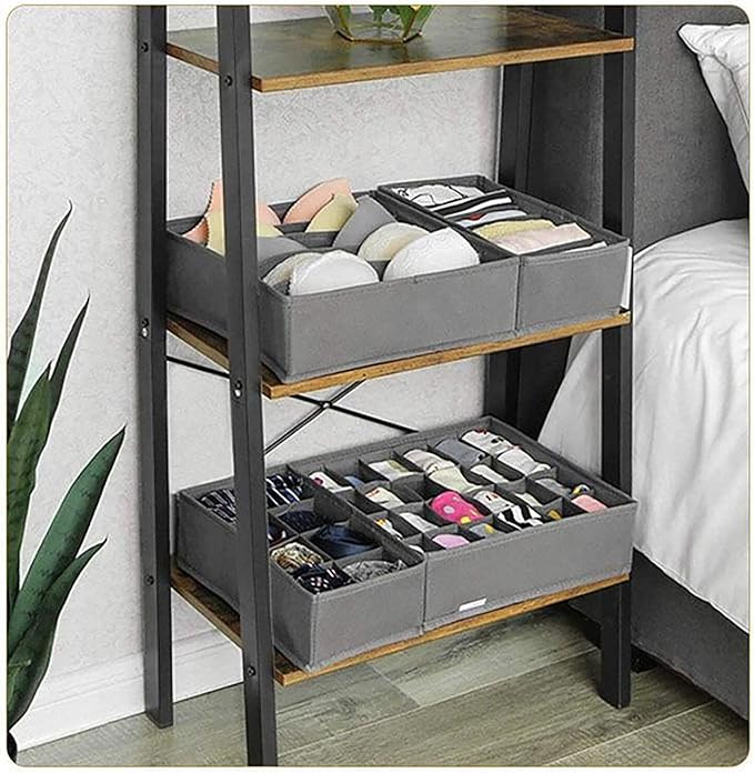 Set 4 Organizatoare lenjerie de corp, cutii depozitare sosete pentru sertar sau dulap, cu pereti rigidizati, pliabile, Gri inchis, Beatus® [2]