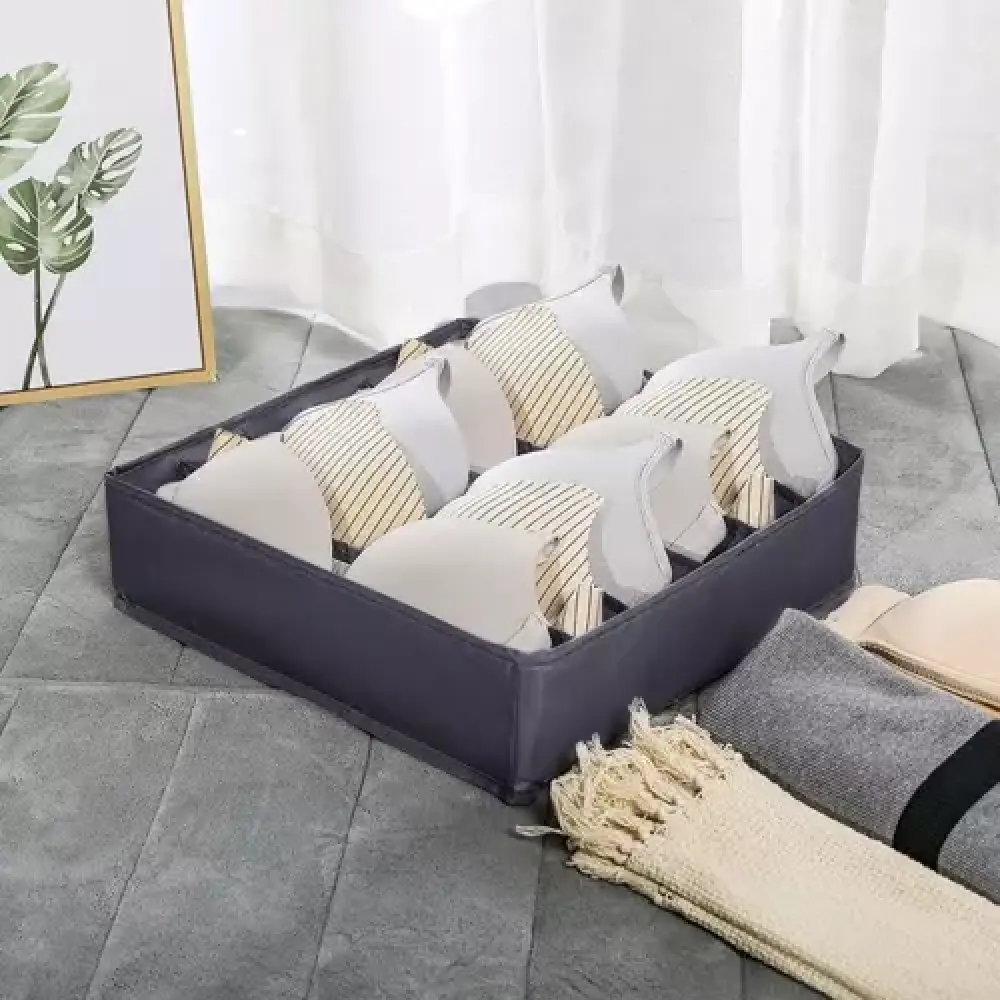 Set 4 Organizatoare lenjerie de corp, cutii depozitare sosete pentru sertar sau dulap, cu pereti rigidizati, pliabile, Gri inchis, Beatus® [7]