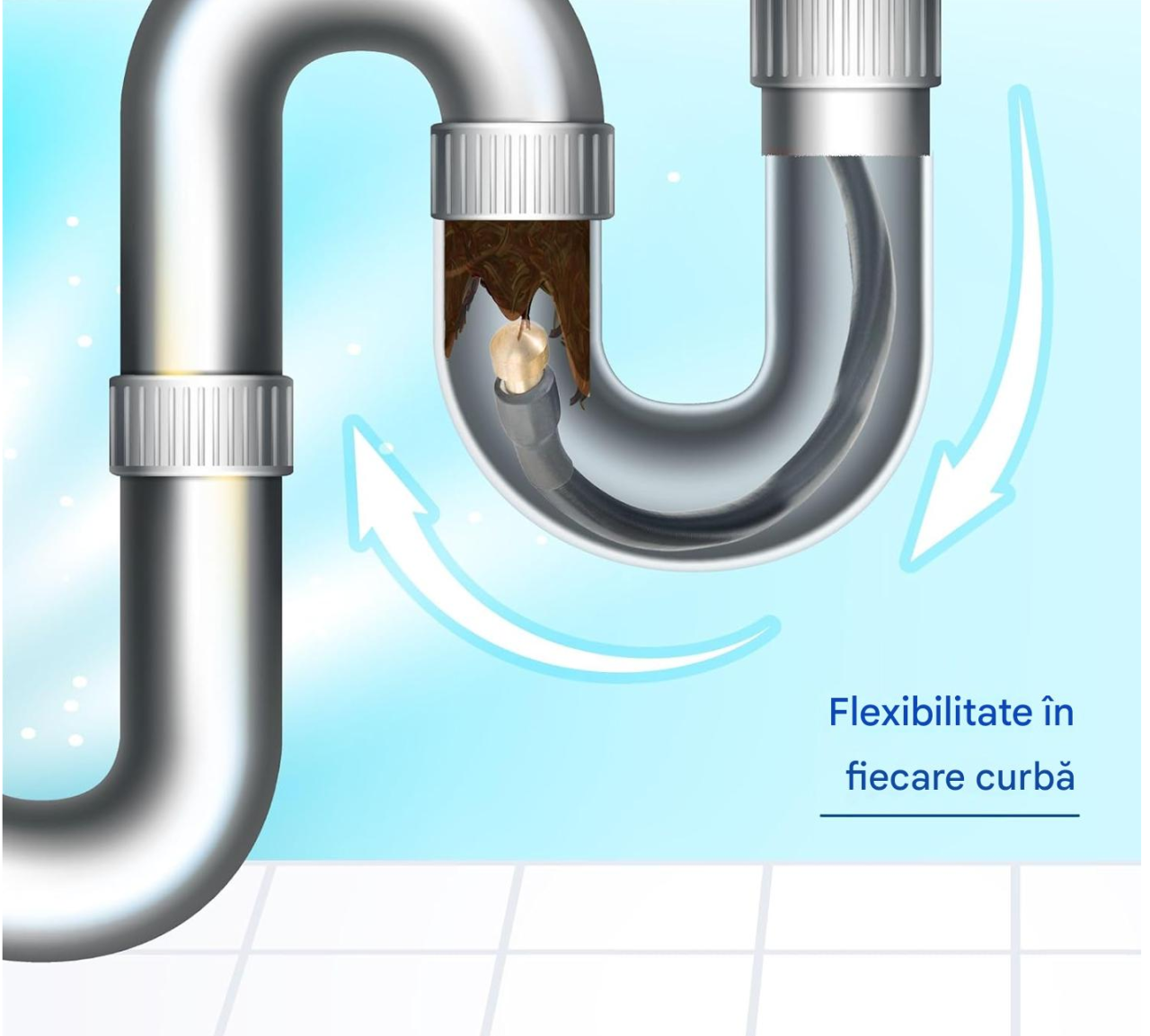 Set Curatare Tevi si Canalizare – Furtun Presiune Universal 15 m cu 4 Adaptoare, Duza 4 Jeturi, Anti-Strangulare, Premium, Negru [3]