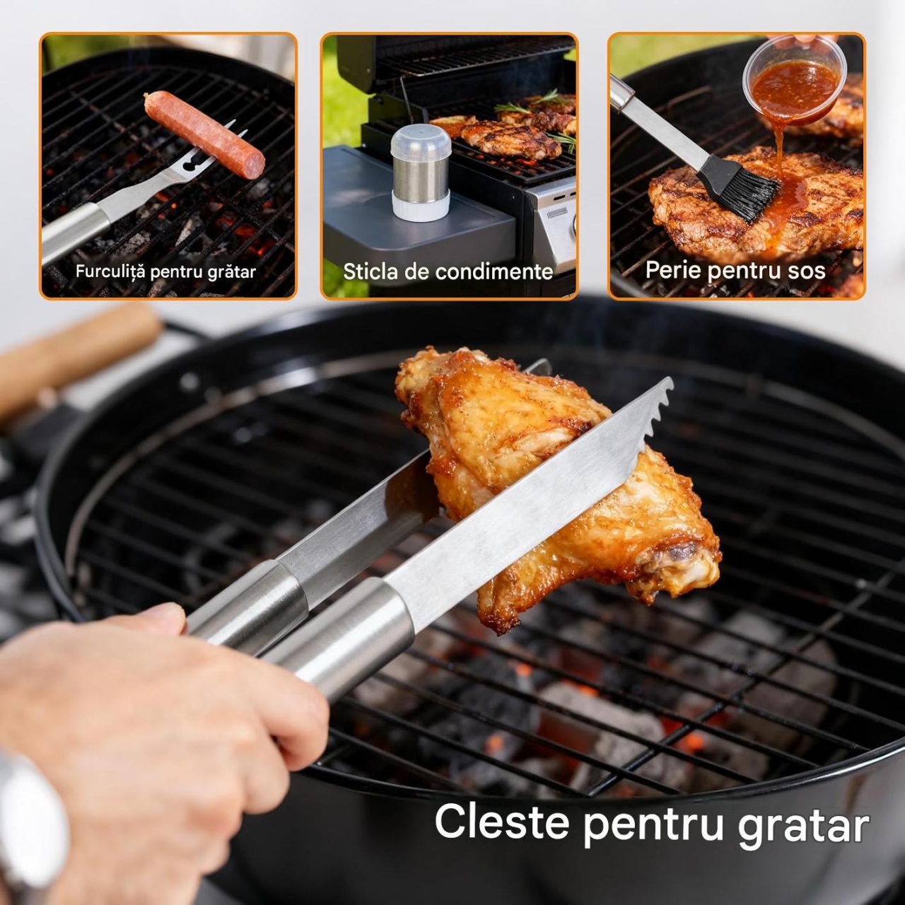 Set Ustensile pentru Gratar BBQ, 26 Piese din Otel Inoxidabil, Valiza Aluminiu pentru Transport, Accesorii Complete Grill, Camping si Picnic, Ideal pentru Cadou [4]