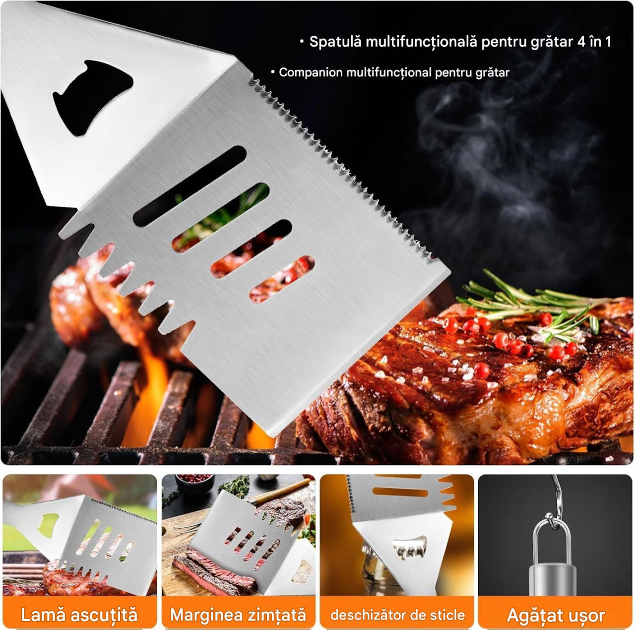 Set Ustensile pentru Gratar BBQ, 26 Piese din Otel Inoxidabil, Valiza Aluminiu pentru Transport, Accesorii Complete Grill, Camping si Picnic, Ideal pentru Cadou [3]