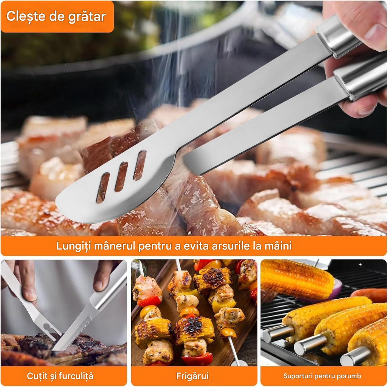 Set Ustensile pentru Gratar BBQ, 26 Piese din Otel Inoxidabil, Valiza Aluminiu pentru Transport, Accesorii Complete Grill, Camping si Picnic, Ideal pentru Cadou [7]
