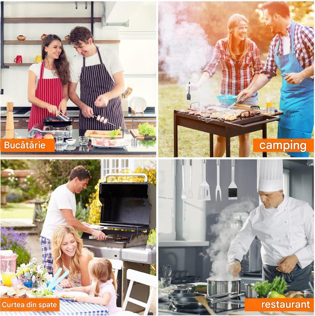 Set Ustensile pentru Gratar BBQ, 26 Piese din Otel Inoxidabil, Valiza Aluminiu pentru Transport, Accesorii Complete Grill, Camping si Picnic, Ideal pentru Cadou [10]