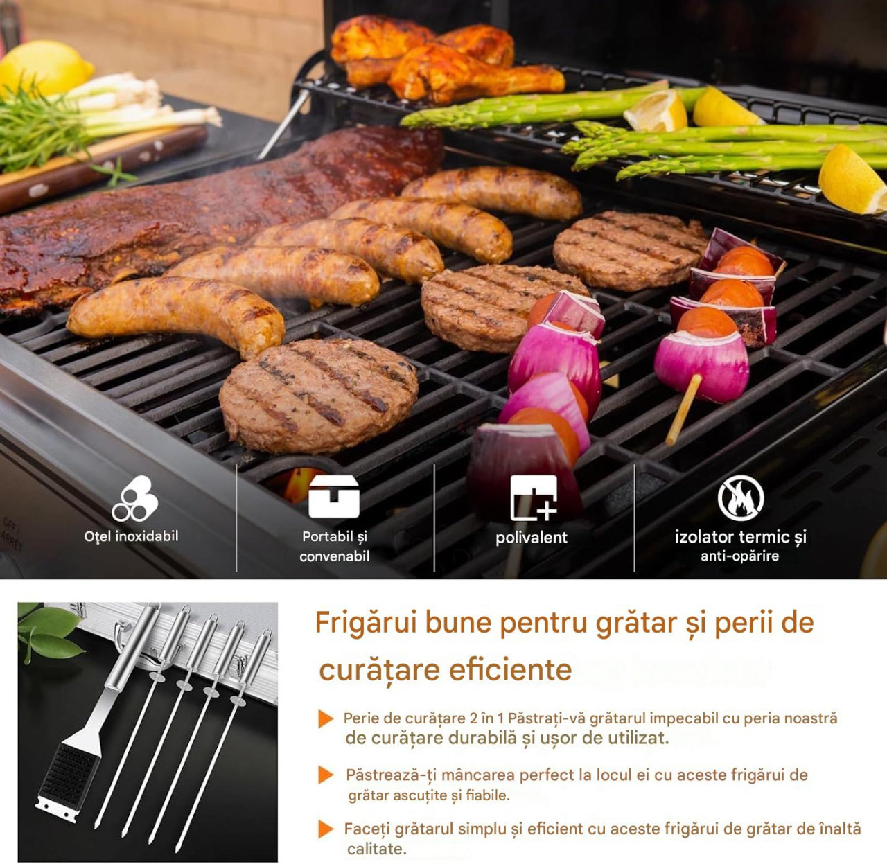 Set Ustensile pentru Gratar BBQ, 26 Piese din Otel Inoxidabil, Valiza Aluminiu pentru Transport, Accesorii Complete Grill, Camping si Picnic, Ideal pentru Cadou [5]