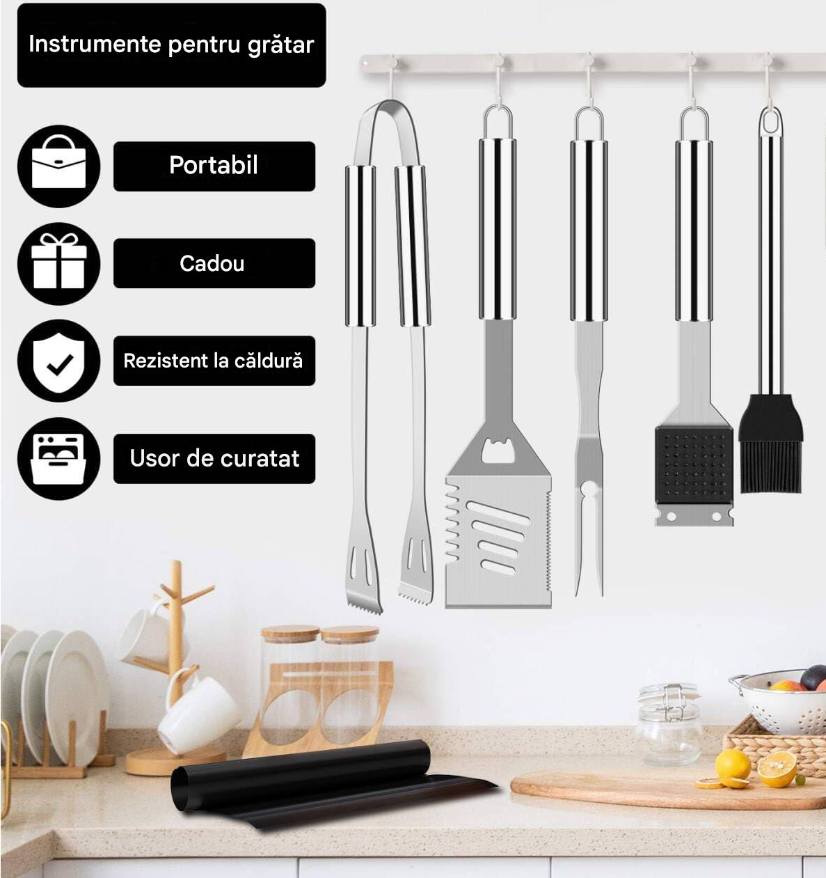 Set Ustensile pentru Gratar BBQ, 26 Piese din Otel Inoxidabil, Valiza Aluminiu pentru Transport, Accesorii Complete Grill, Camping si Picnic, Ideal pentru Cadou [2]
