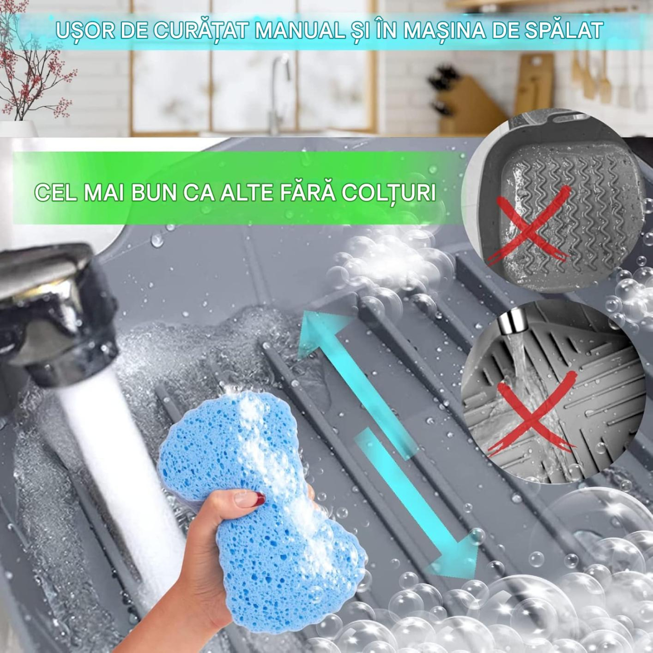 Tava din silicon 20×20 cm pentru friteuza cu aer cald / Air Fryer – antiaderenta, reutilizabila, lavabila in masina de vase, rezista la 230 °C, compatibila cu cuptor & congelator, gri, Beatus® [7]