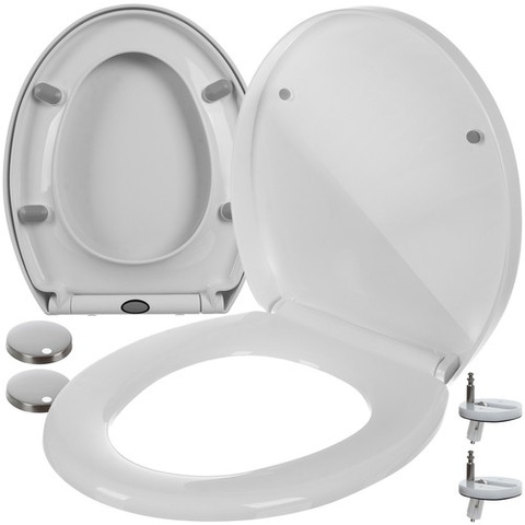 Casă & Confort - Capac WC Universal Soft Close cu Inchidere Lenta, Balamale din Otel Inoxidabil, Reglabil 6–23 cm, Materiale Premium, Kit montaj inclus, Instalare usoara, Alb, Beatus®