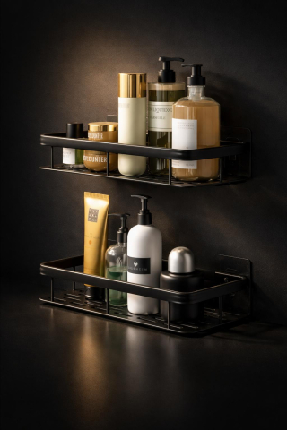 Casă & Confort - Set 2 Rafturi perete, Beatus, Aluminiu anti-rugina, negru mat, 30x13x4.7 cm