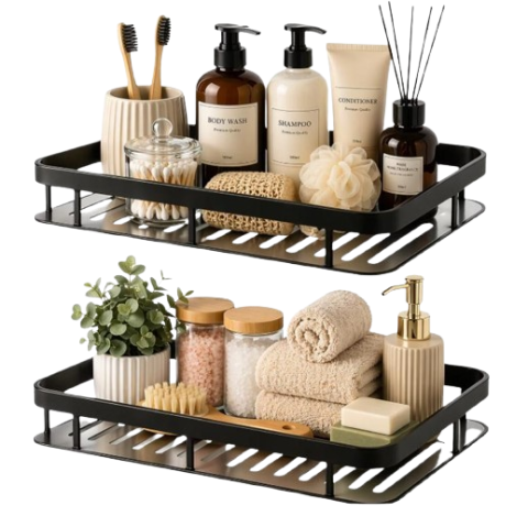 Casă & Confort - Set 2 Rafturi perete, Aluminiu anti-rugina, negru mat, 30x13x4.7 cm
