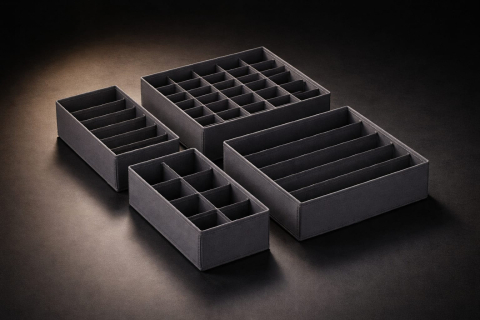 Casă & Confort - Set 4 Organizatoare lenjerie de corp, cutii depozitare sosete pentru sertar sau dulap, cu pereti rigidizati, pliabile, Gri inchis, Beatus®