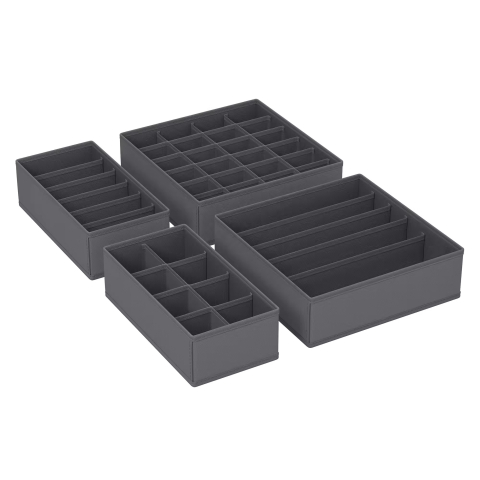 Casă & Confort - Set 4 Organizatoare lenjerie de corp, cutii depozitare sosete pentru sertar sau dulap, cu pereti rigidizati, pliabile, Gri inchis, Beatus®